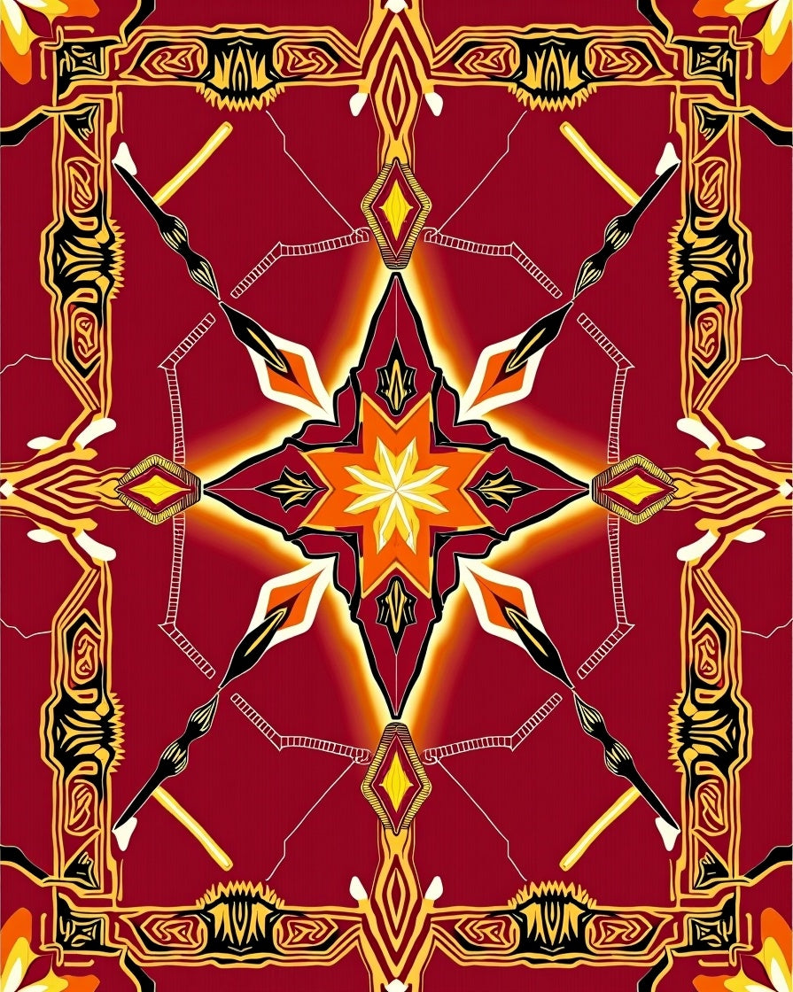 Geometric Dazzle Red and Gold Rug