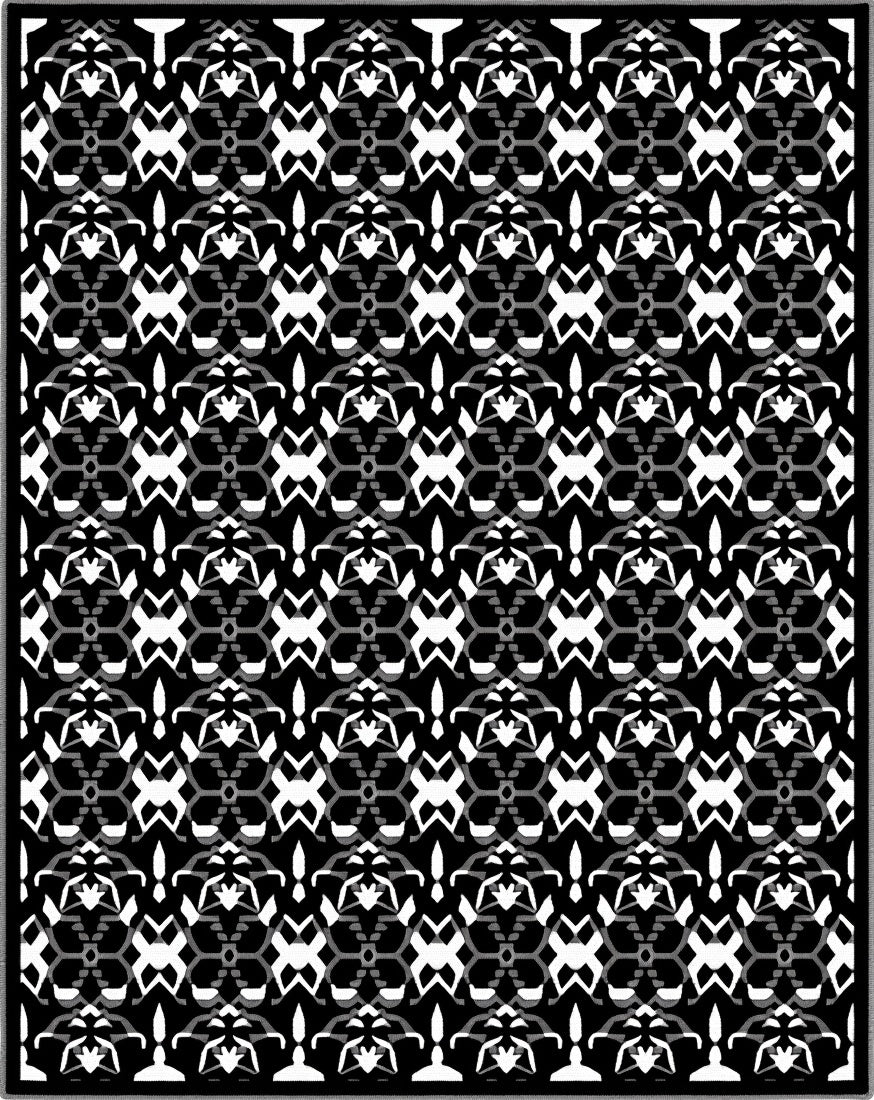 Intricate Black White Geometric Pattern Rug