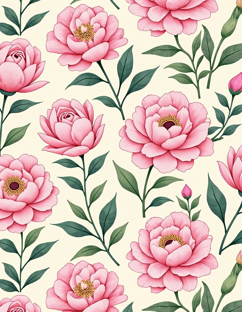 Floral Pink Peony Garden Print Rug
