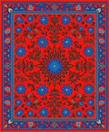 Red Floral Arabesque Patterned Rug