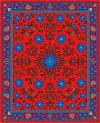 Red Floral Arabesque Patterned Rug