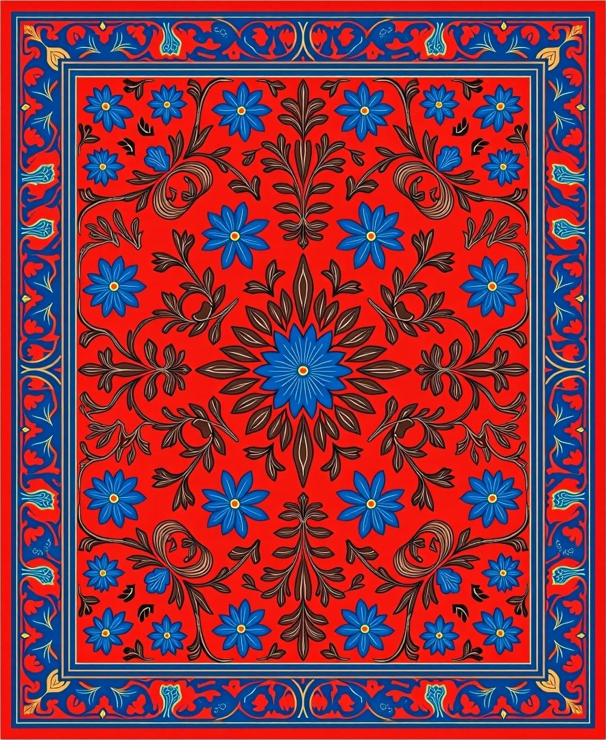 Red Floral Arabesque Patterned Rug