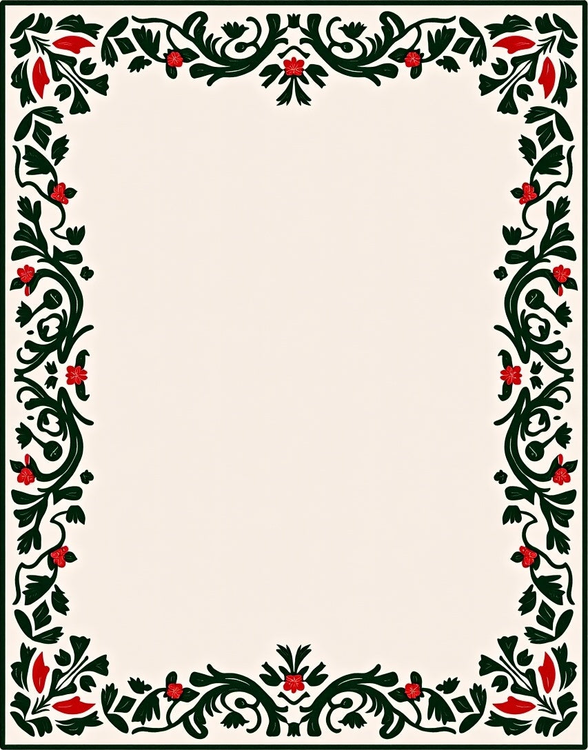 Vine and Blossom Floral Border Rug