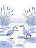Two Cranes Beside Reeds Pattern Rug