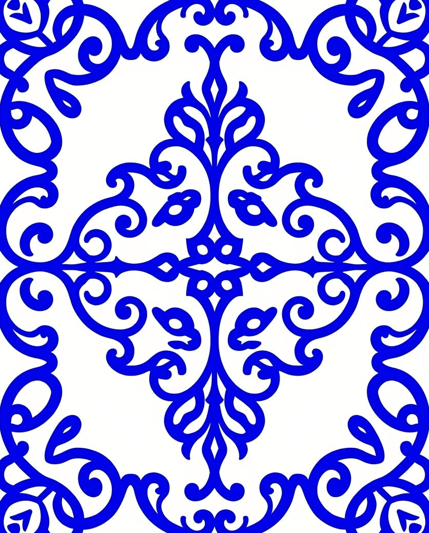 Classic Blue Scrolls Pattern Rug
