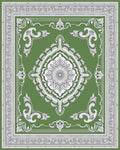 Vintage Green Medallion Scrollwork Pattern Rug
