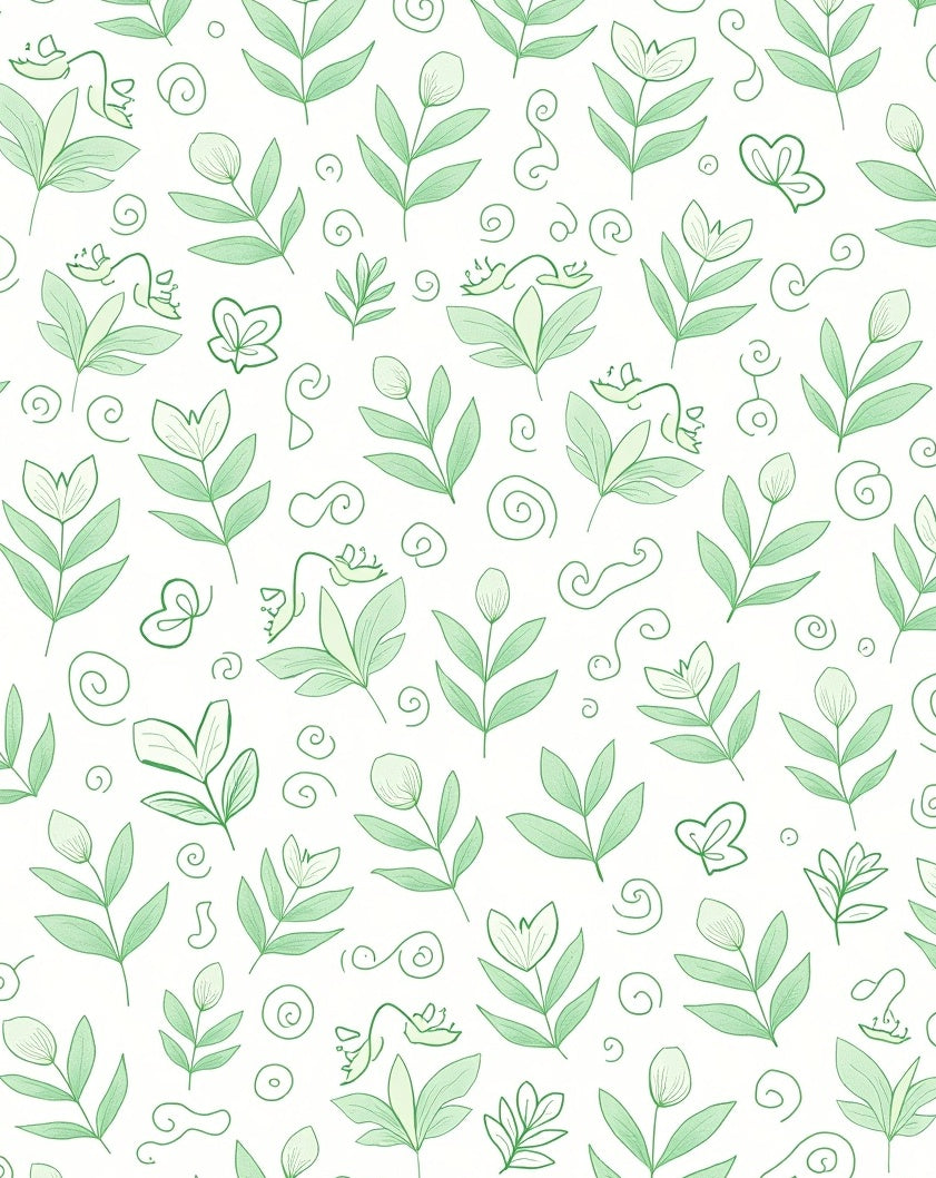 Delicate Green Leaf Swirl Pattern Rug