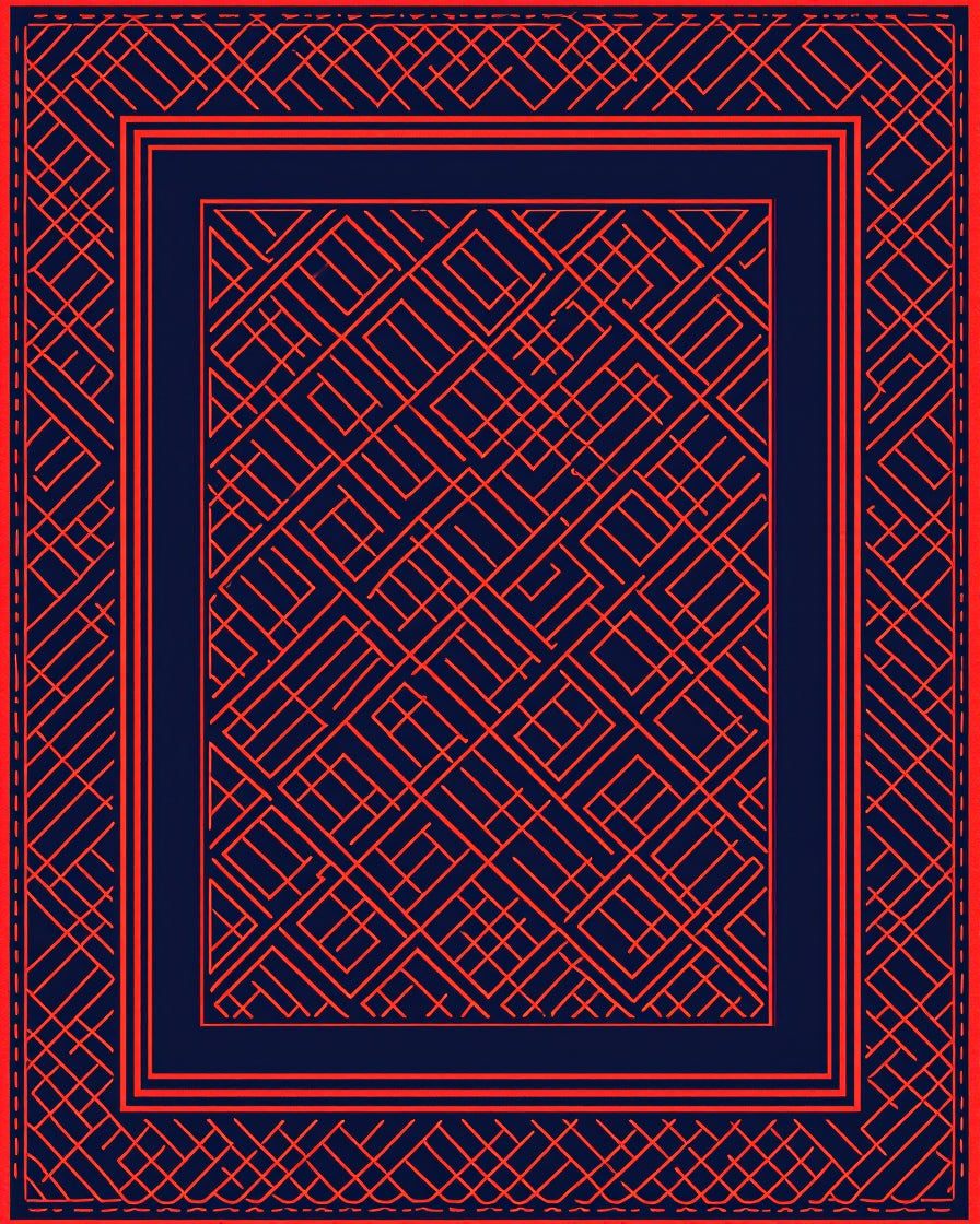 Orange Geometric Maze Pattern Rug