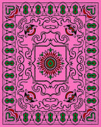 Pink Floral And Scrollwork Rug