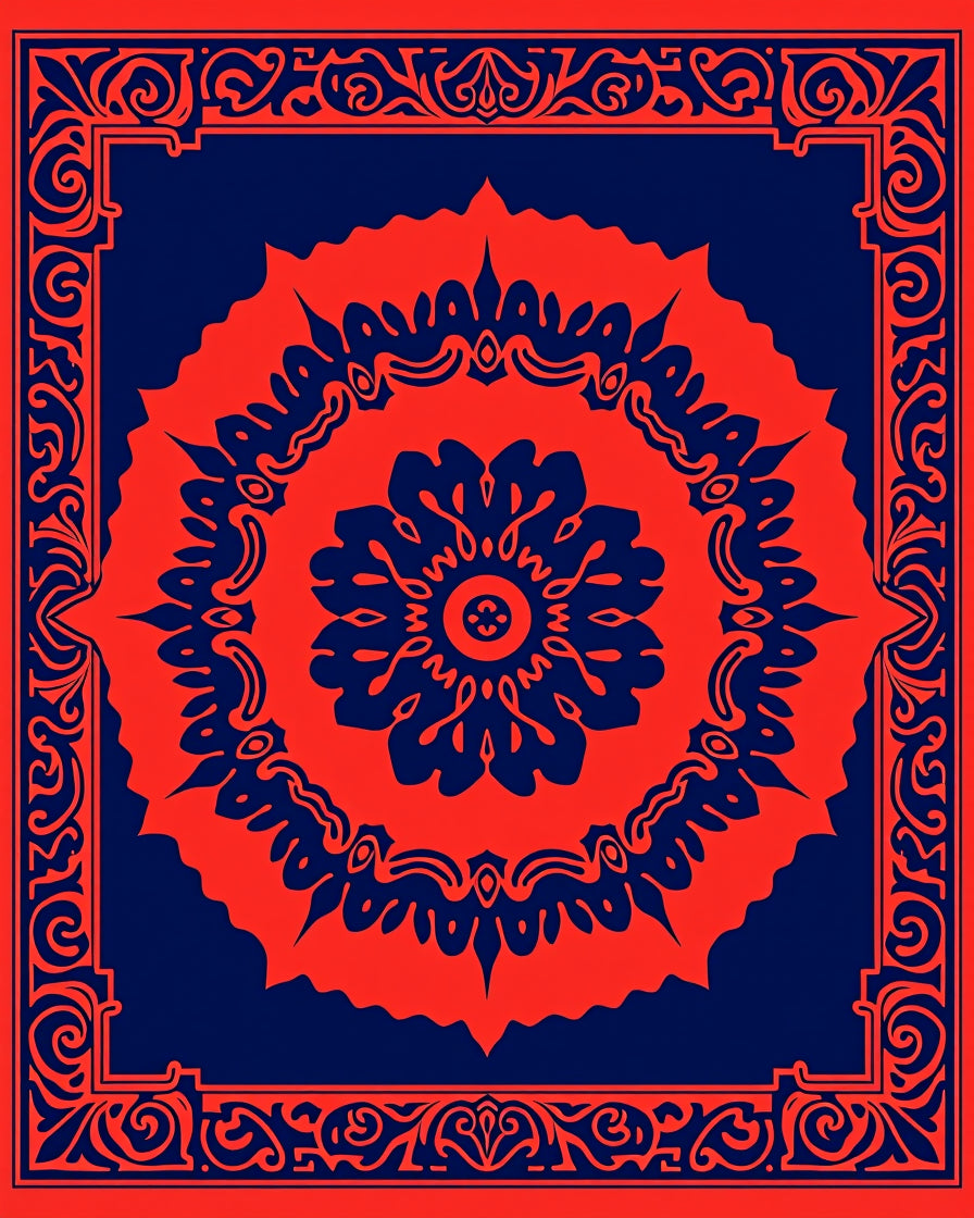 Bold Floral Mandala With Border Design Rug