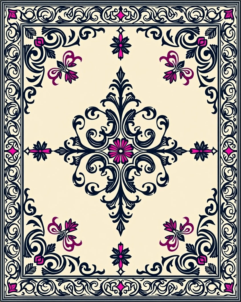 Ornate Floral Scrollwork Patterned Rug