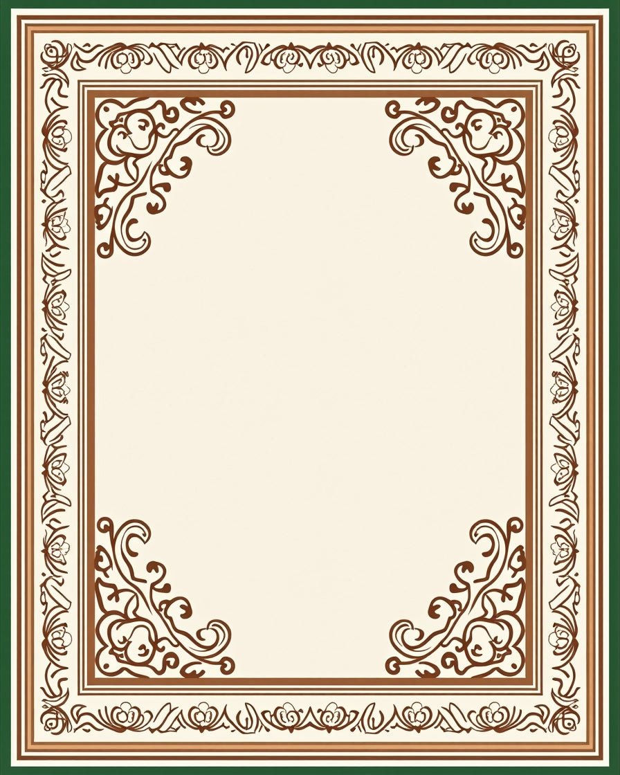 Ornamental Brown Scrollwork Cream Border Rug