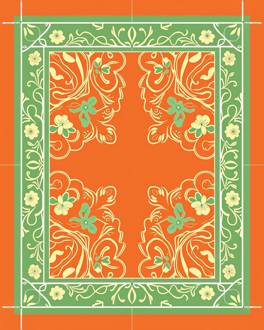 Orange Floral Nature Art Nouveau Rug