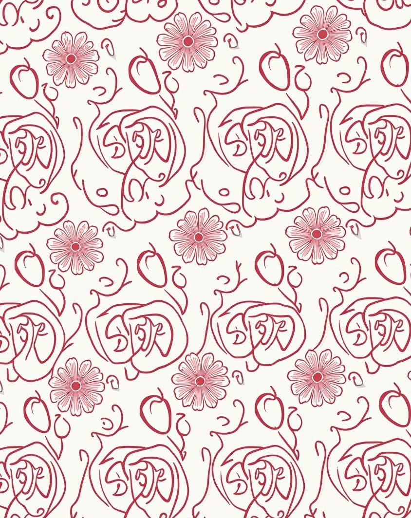Crimson Floral Swirl Pattern Rug