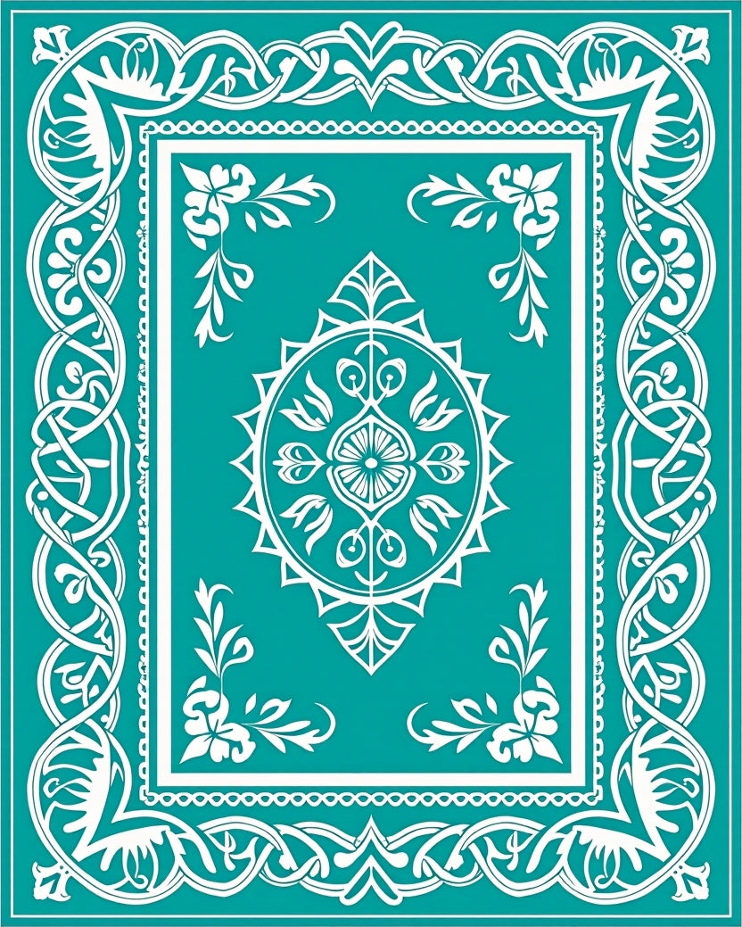 Teal White Intertwined Floral Medallion Rug