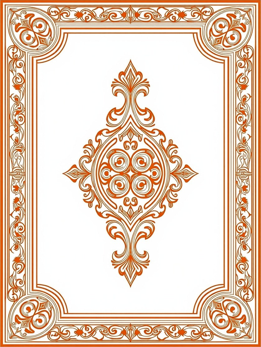 Ornate Scrollwork Floral Frame Design Rug