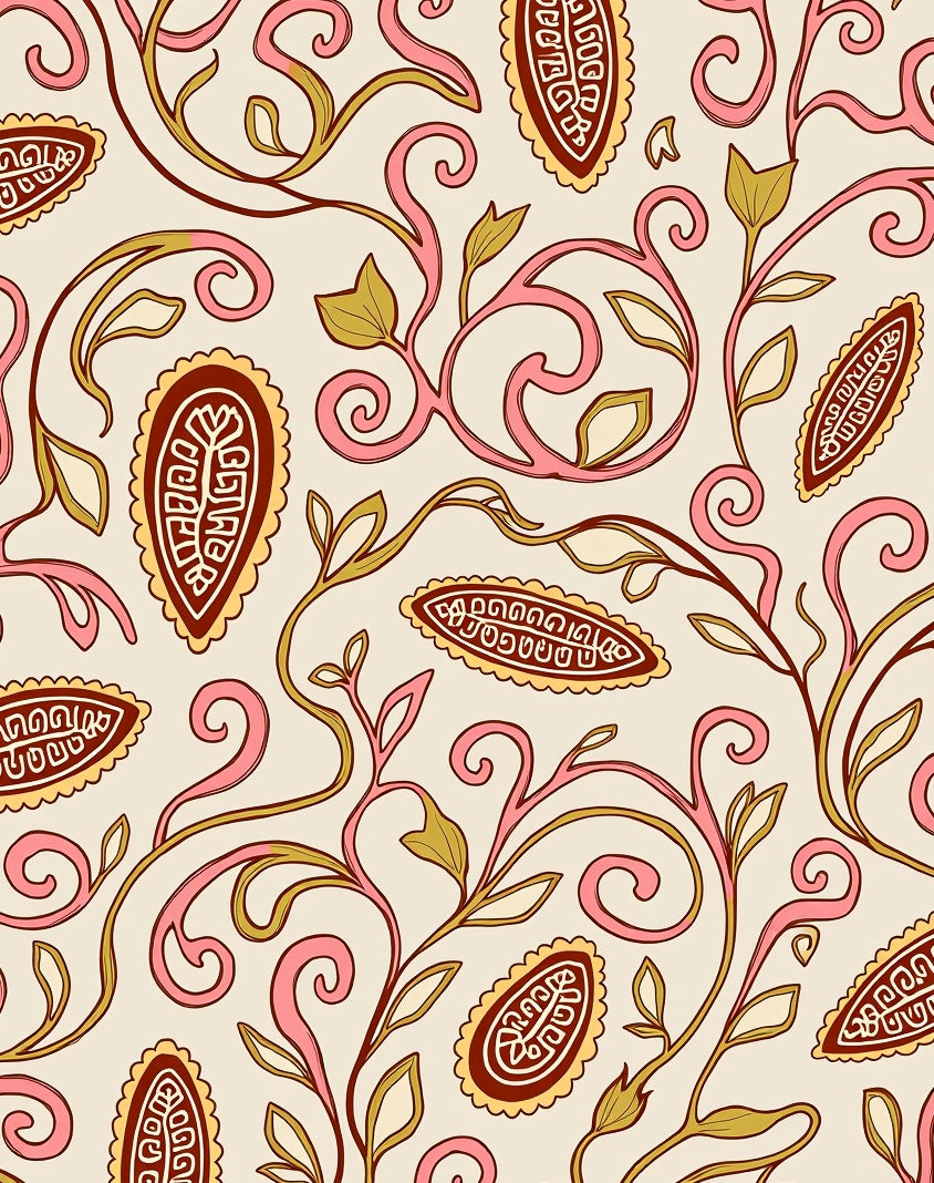Pink Paisley Floral Vine Design Rug