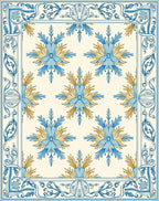 Elegant Blue Gold Floral Medallion Pattern Rug