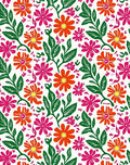 Vibrant Orange Pink Floral Pattern Rug
