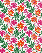 Vibrant Orange Pink Floral Pattern Rug