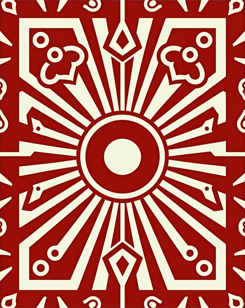 Radiant Red Cream Geometric Sunburst Rug