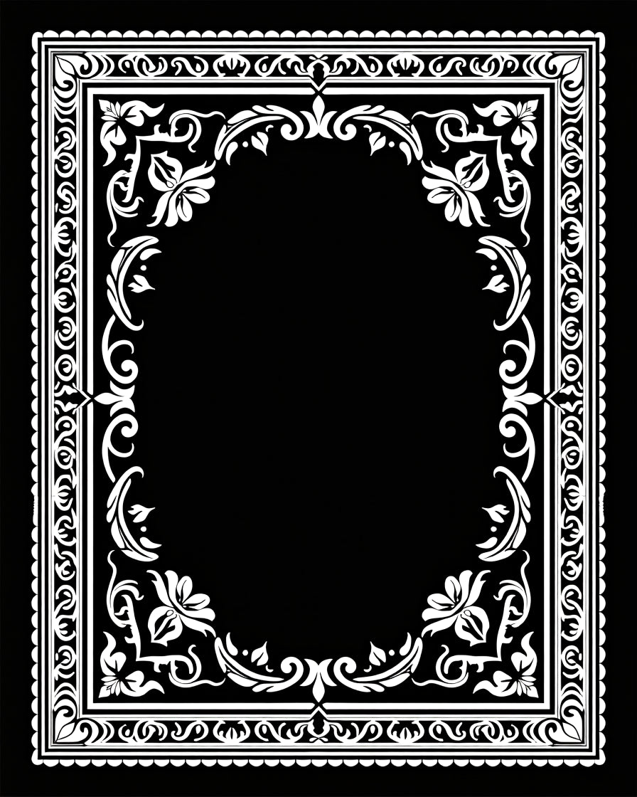 Ornate Floral Leaf Border Design Rug
