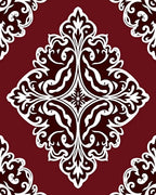 Rich Red Damask Scrollwork Rug