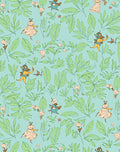 Whimsical Teal Leaf and Figure Design Rug
