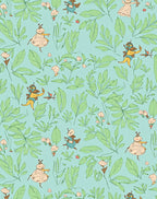 Whimsical Teal Leaf and Figure Design Rug