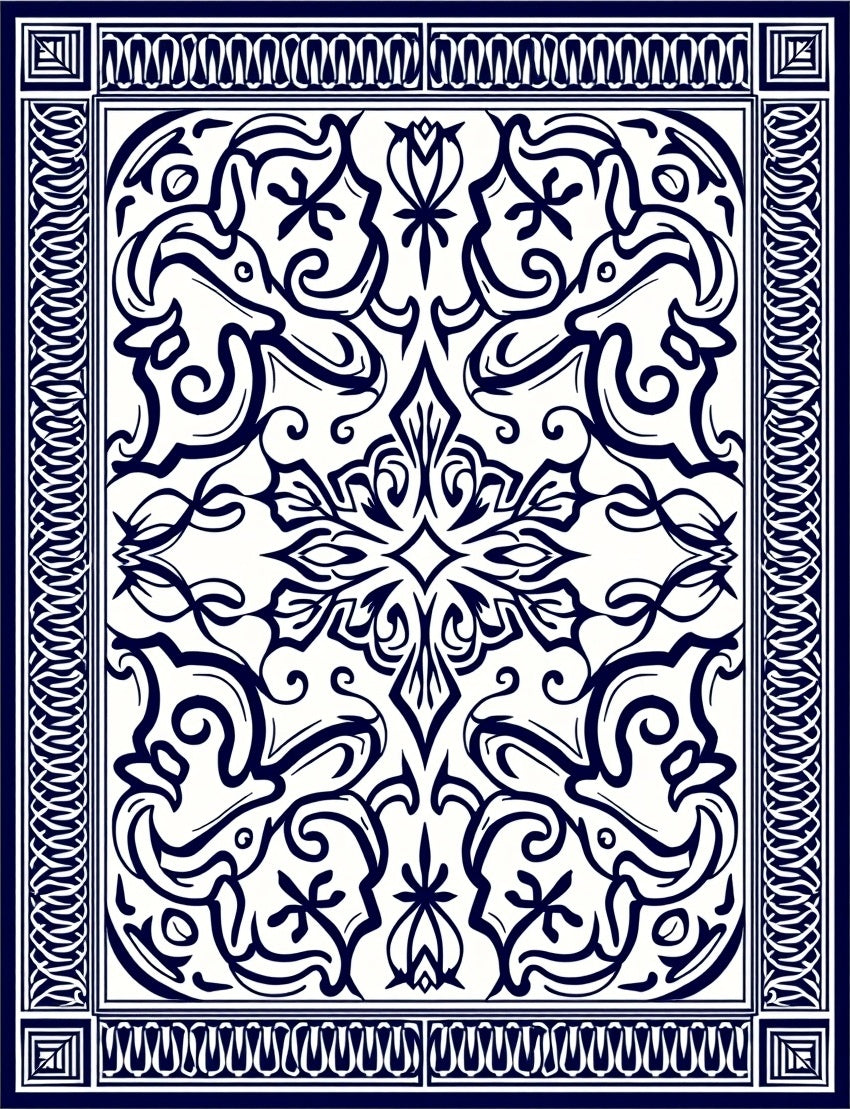 Classic Scrollwork Floral Pattern Rug