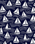 White Sailboats on Navy Waves Pattern Rug