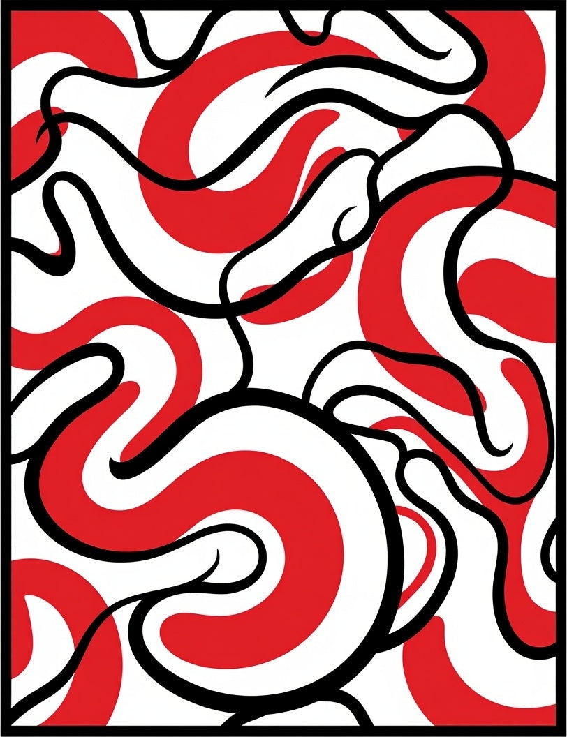 Bold Red White Swirl Abstract Art Rug