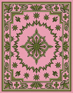 Pink Floral Patterned Art Deco Rug