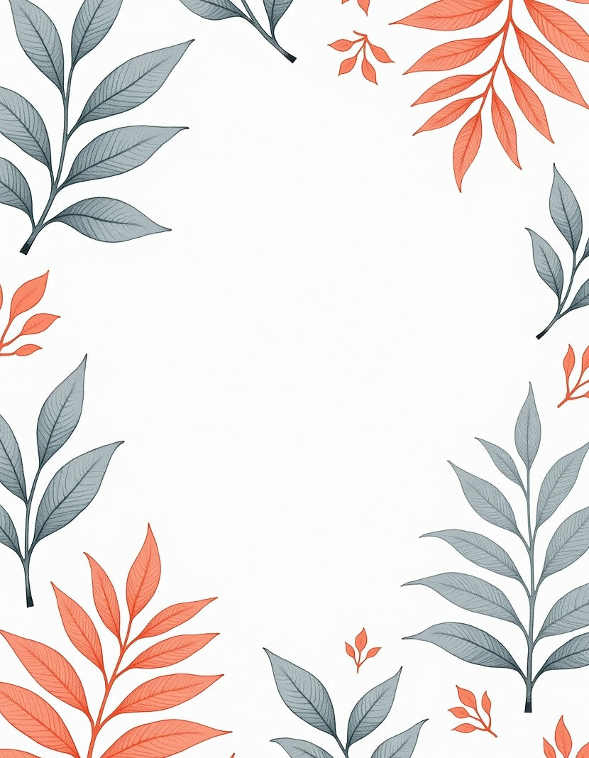 Coral And Grey Leaf Pattern Rug