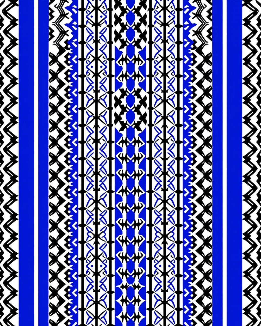 Bold Blue Geometric Tribal Pattern Rug