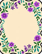 Vibrant Purple Floral Border Pattern Rug