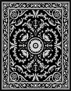 Ornate Floral Scrollwork Monochrome Rug
