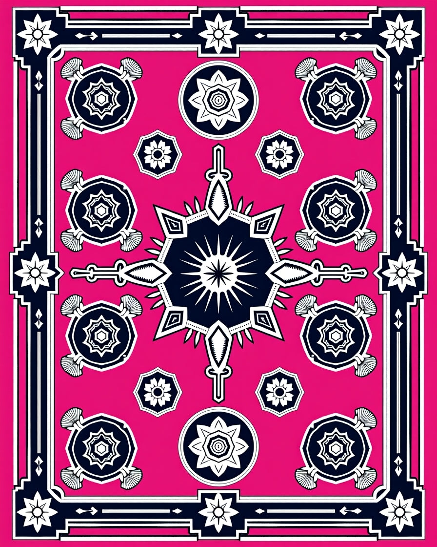 Bold Fuchsia Geometric Starburst Medallion Rug