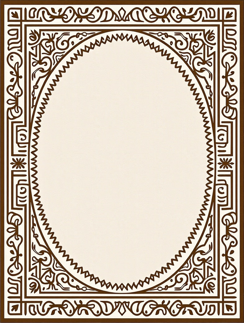 Ornate Oval Scroll Border Design Rug