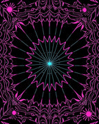 Symmetrical Pink Cyan Floral Burst Rug