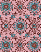 Pink Teal Brown Mandala Pattern Rug