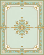 Ornate Teal Gold Floral Frame Rug