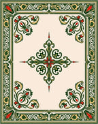 Green Red Floral Symmetry Design Rug