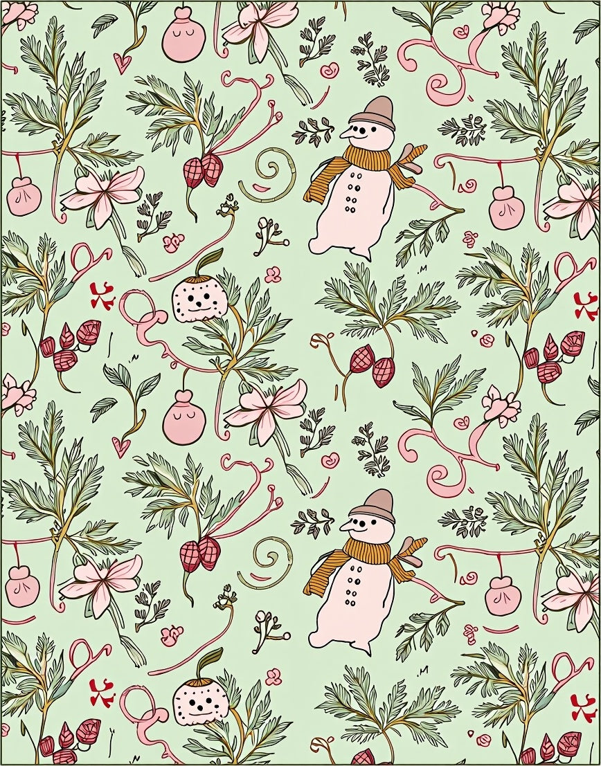 Whimsical Winter Snowman Floral Garland Rug