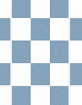 Checkerboard Blue White Figural Pattern Rug