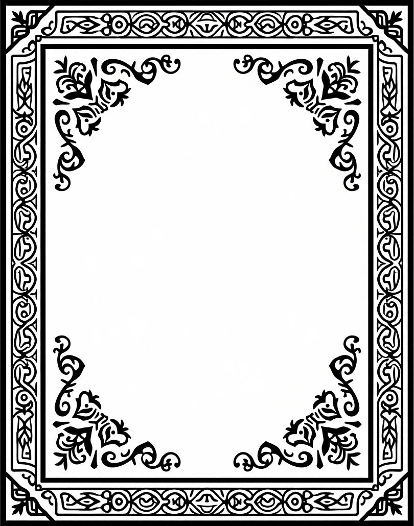 Black Intricate Floral Border Design Rug