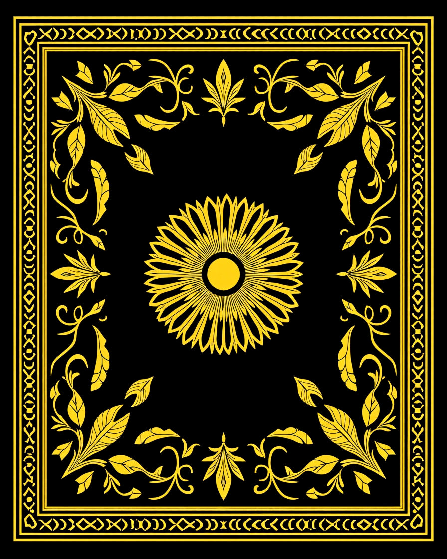 Golden Floral Sunburst Decorative Rug