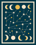 Celestial Moon Star Constellation Pattern Rug