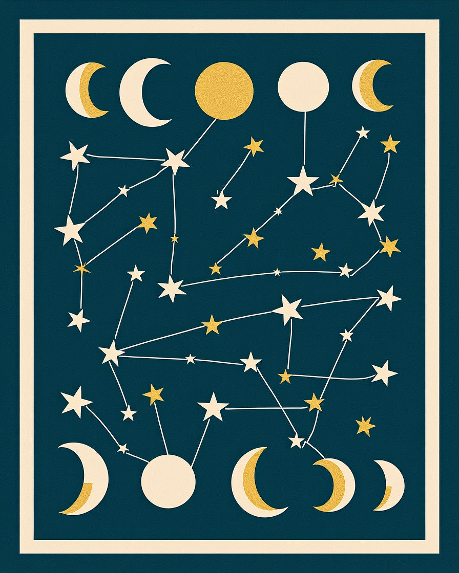 Celestial Moon Star Constellation Pattern Rug
