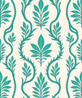 Teal Vine Leaf Damask Pattern Rug